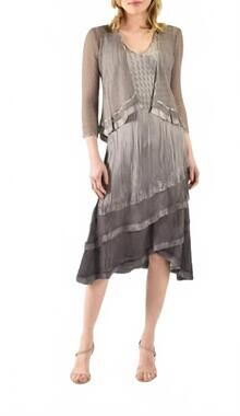 NEW KOMAROV charmeuse 2-piece set dress in oyster